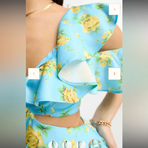 Asos Design Petite Satin Midaxi Dress With Multi Flutter Sleeves In Blue Floral - Picture 3 of 10